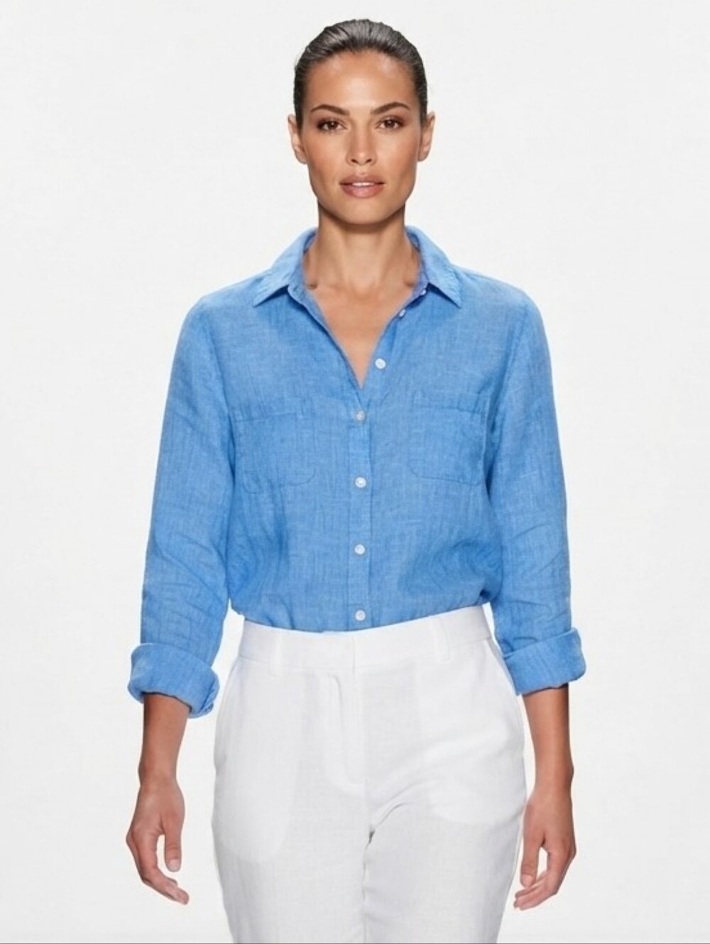 ​Lilly Pulitzer Blue 100% Linen Button Down Shirt Blouse XL Resortwear